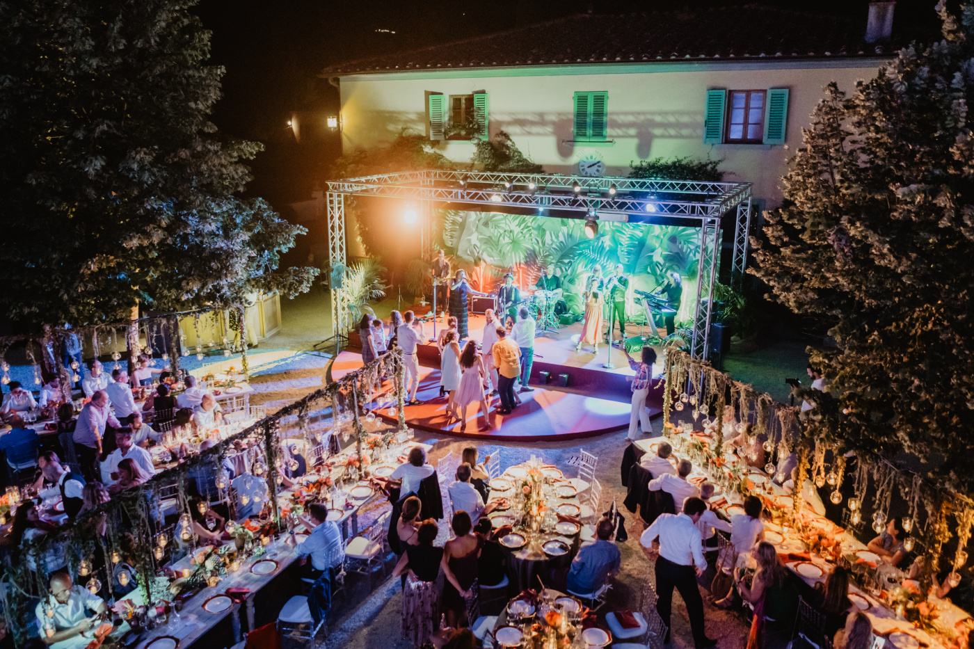Outdoor dancing party and dinner for a 50th birthday party