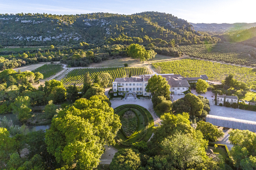 Aerial view of luxury wedding chateau d'Estoublon in Provence