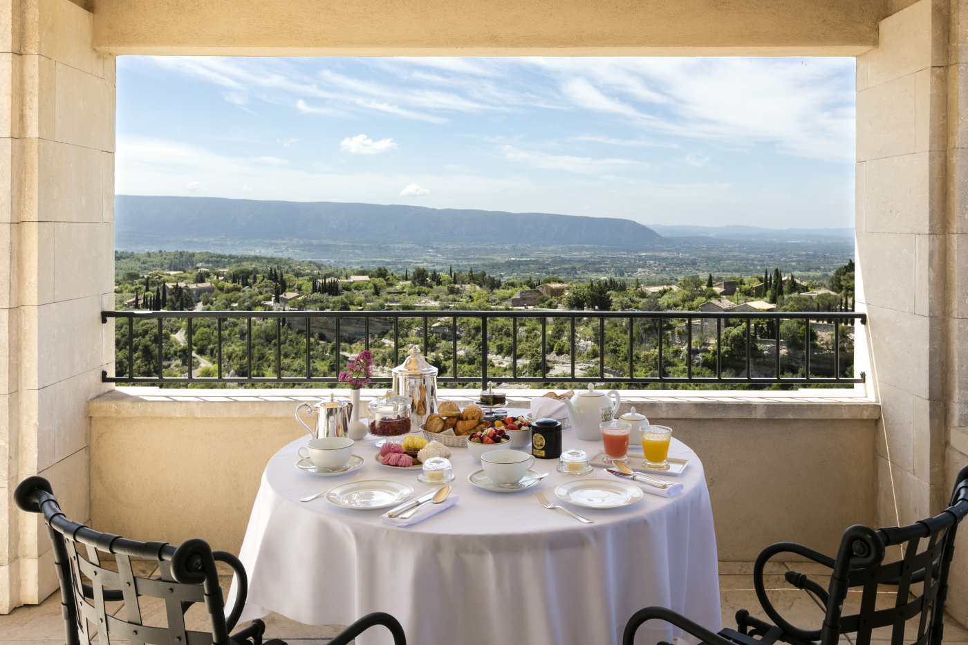 Breakfast at suite with amazing view of luxury villa in France for wedding