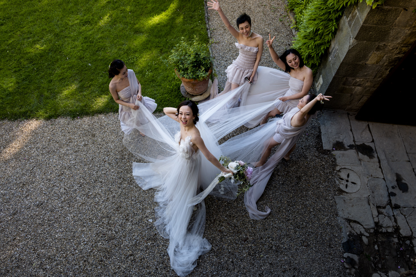 Bridal party with elegant dresses