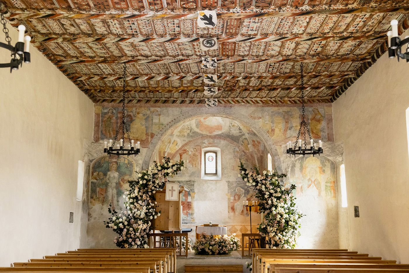 Church decor at the St Moritz wedding