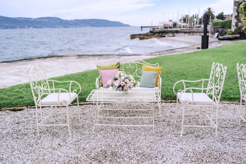 Cocktail hour area at Lake Garda wedding