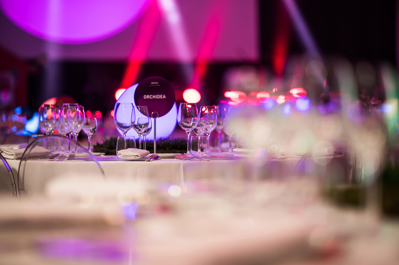 Luxury corporate event in rome with special colored lights