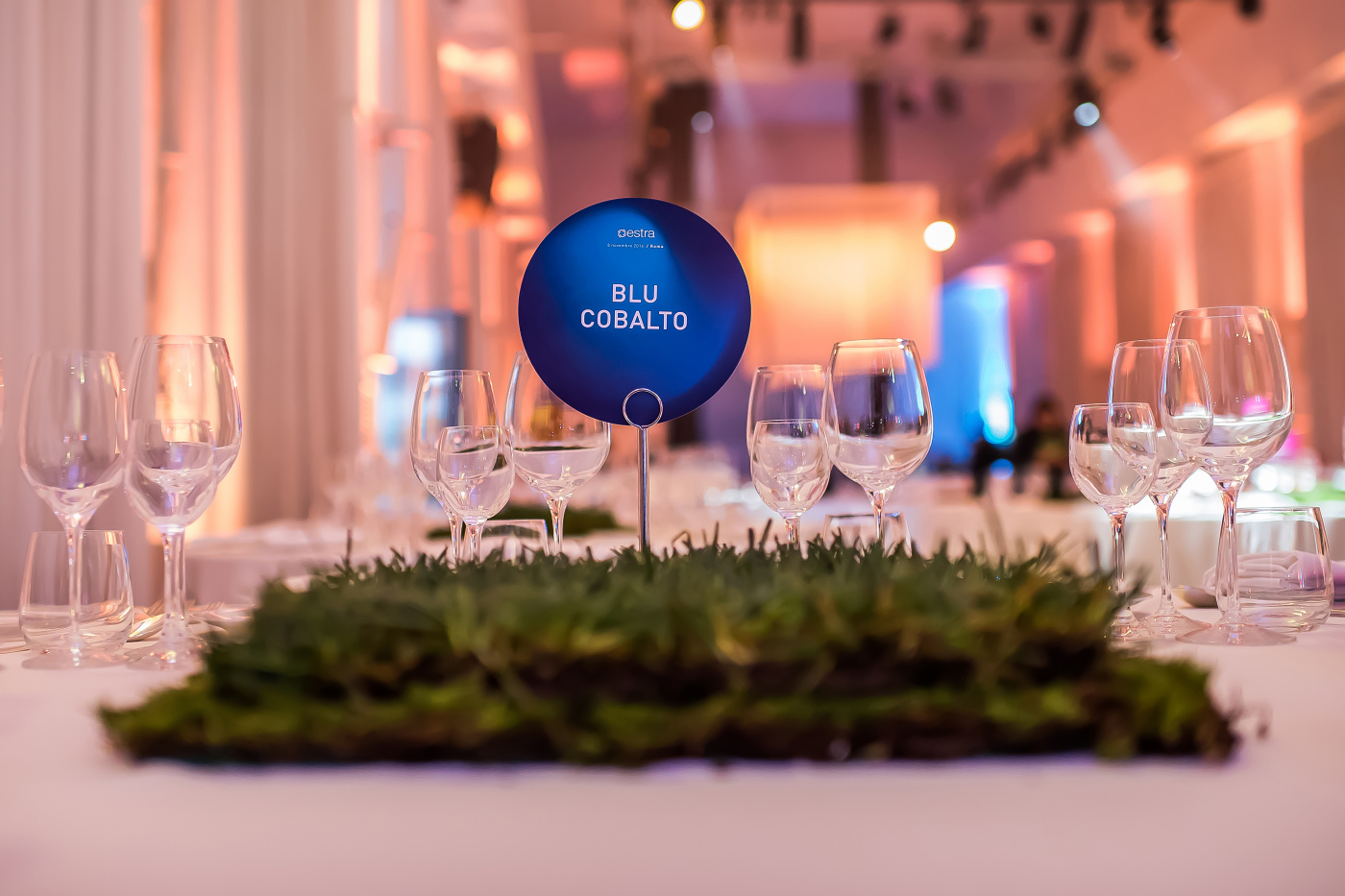 Table decor with real grass for corporate event rome