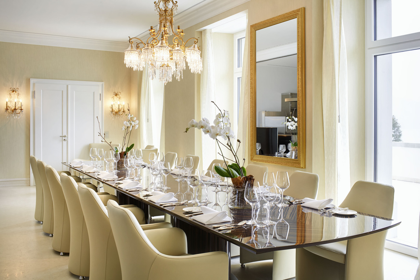 Dining room at luxury wedding venue on Lake Lucerne