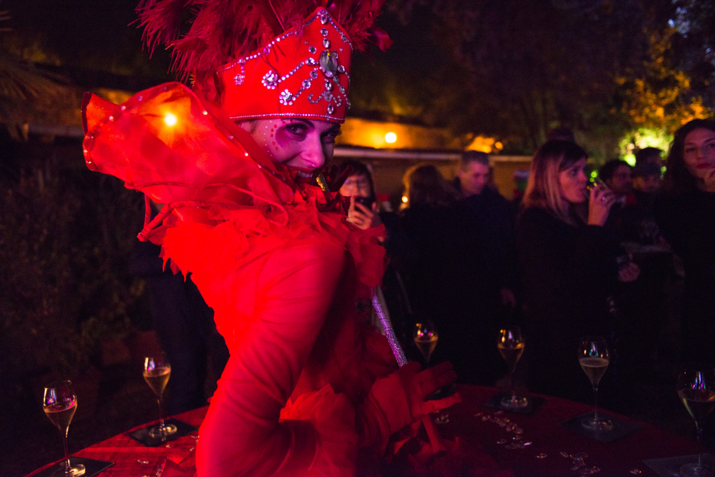 Red dress artist for corporate event entertainment