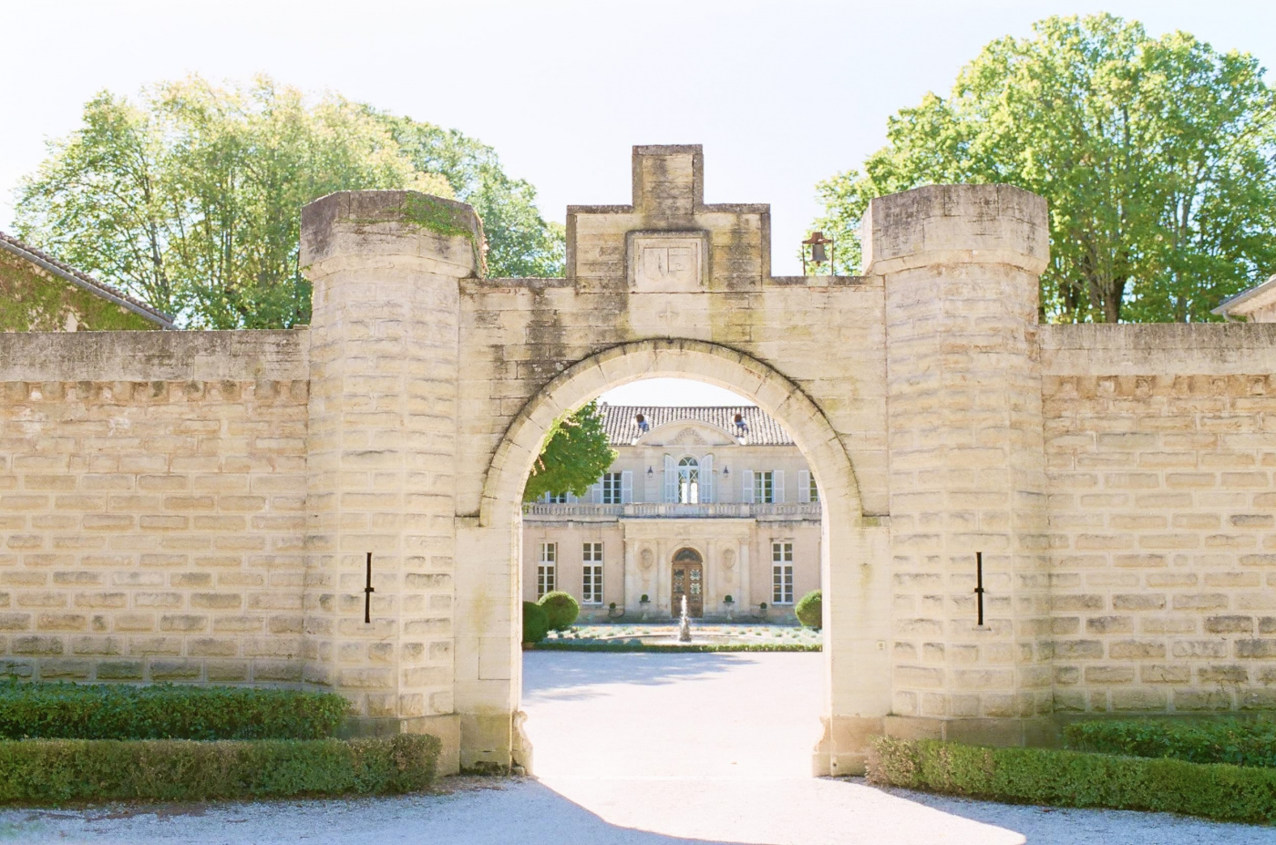 Entrance of luxury wedding chateau in France