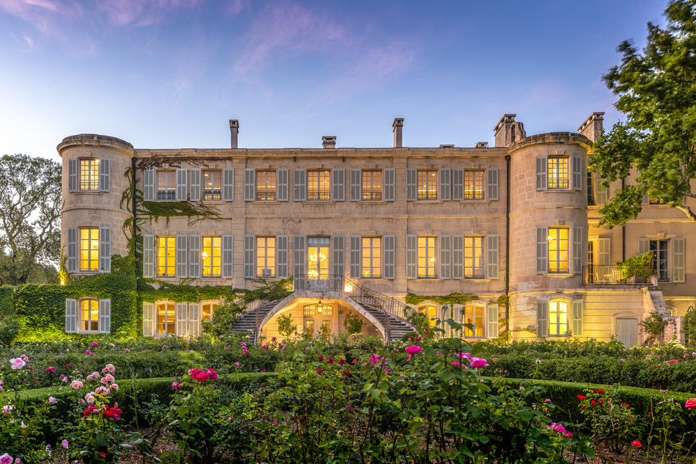 Facade of luxury chateau in France for weddings