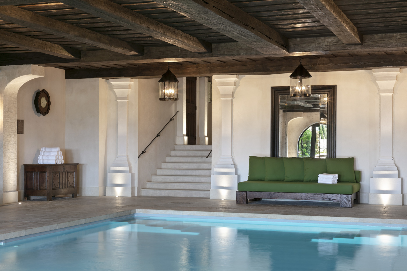Indoor swimming pool at Spa of luxury wedding villa in France