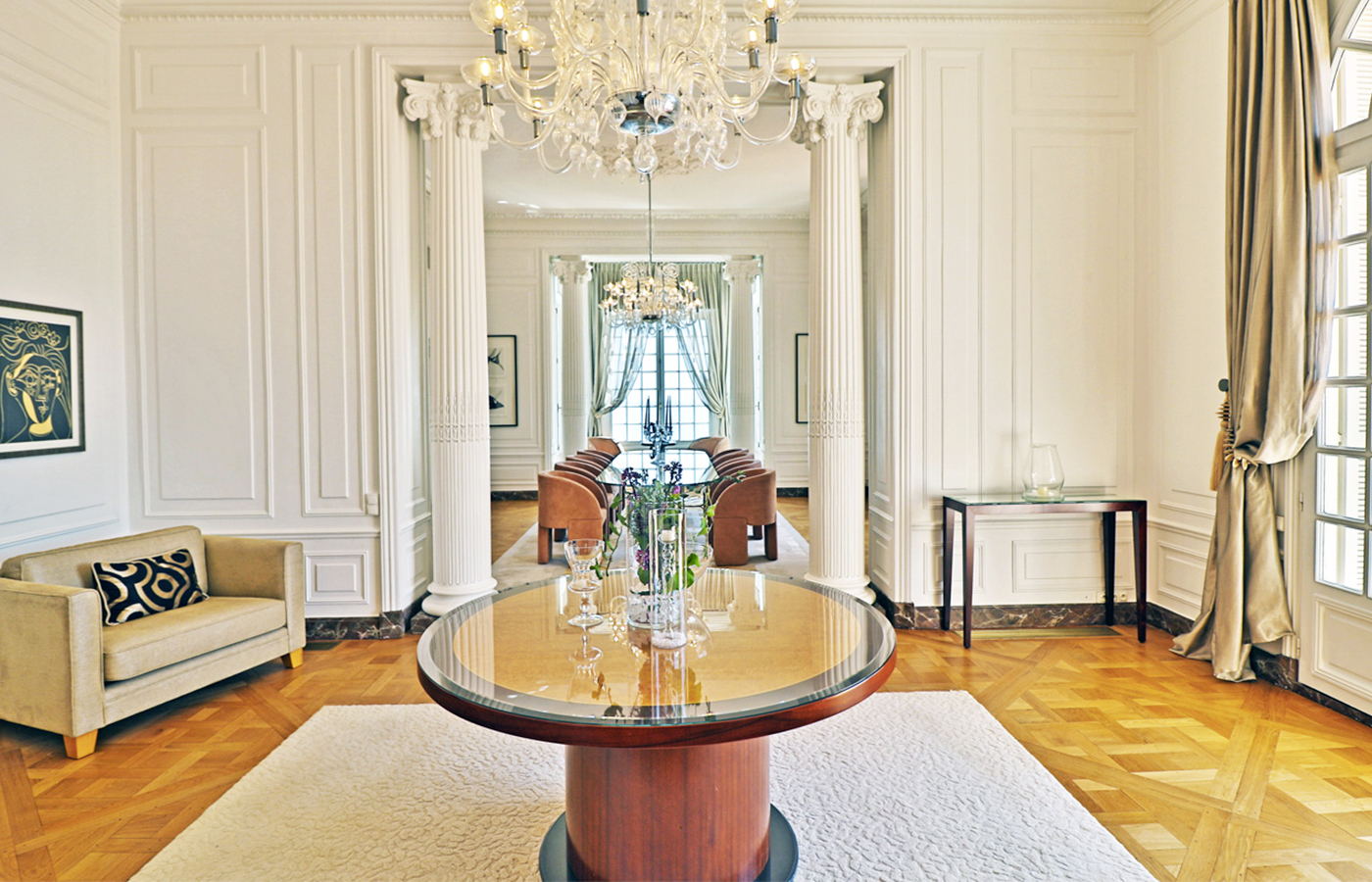 Living room of luxury Belle Epoque wedding villa on the French Riviera