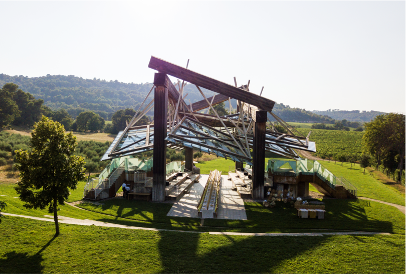 Long dinner table at pavillon for luxury wedding in Provence