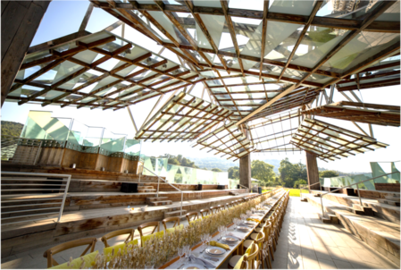 Long table at pavilion of estate for luxury wedding France