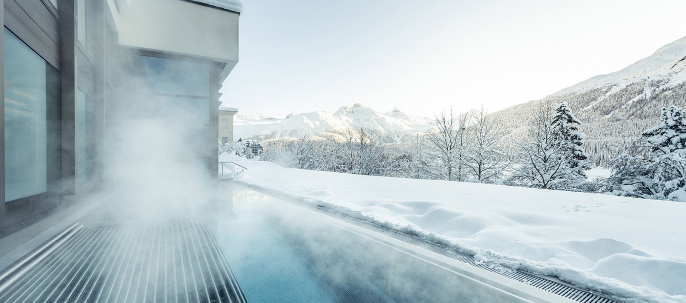 Outdoor swimmingpool in winter saint moritz hotel