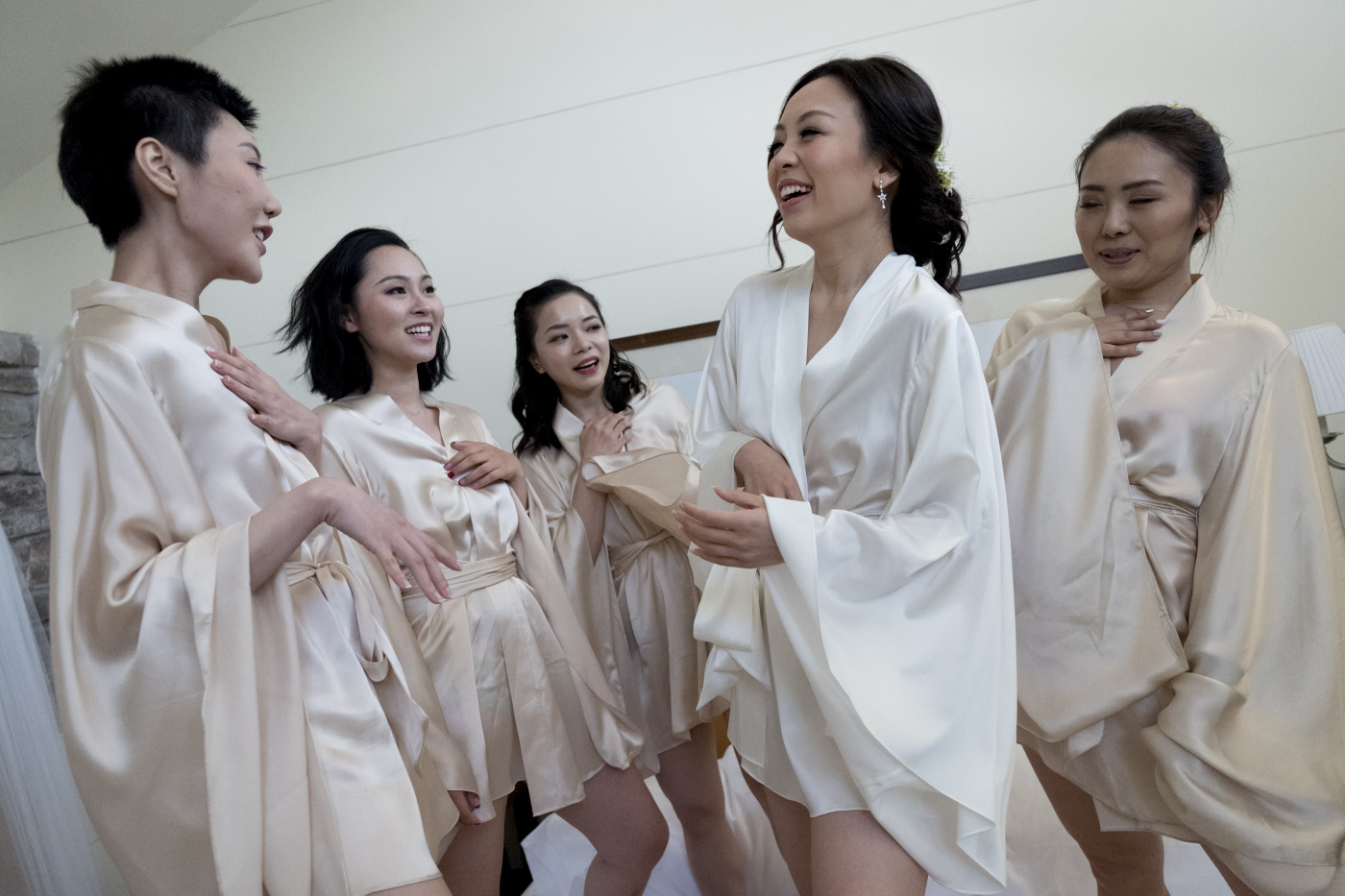 Bride and bridesmaids getting ready