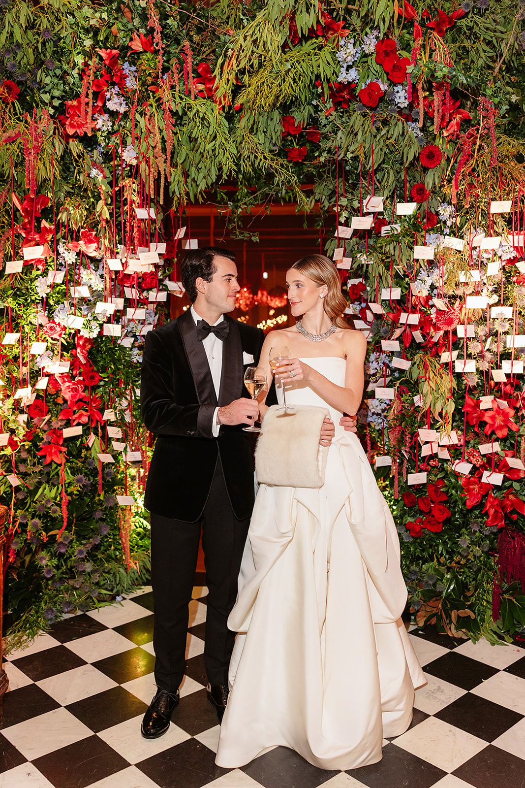 luxury entrance with bride and groom at their wedding in Sankt Moritz