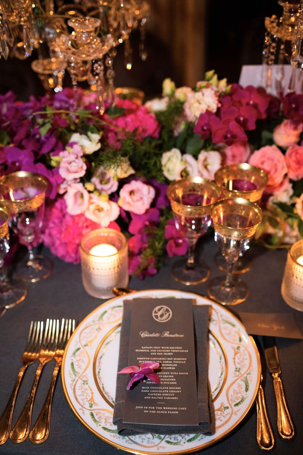 Menu card on table set up at Lake Garda wedding reception