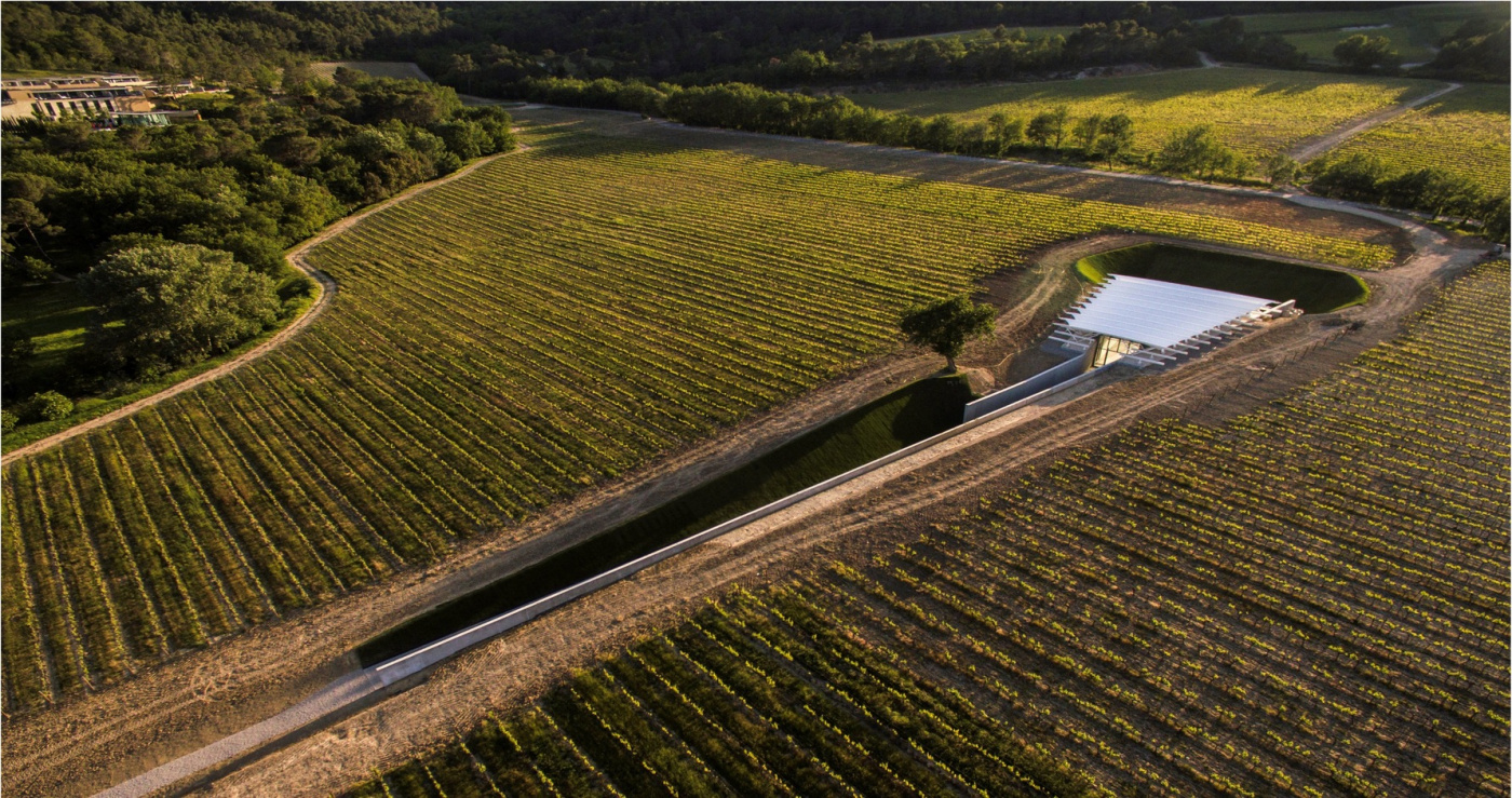 Modern architecture inside vineyards of wedding estate for luxury wedding France