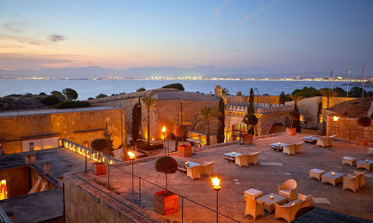 Panoramic terrace of Cap Rocat luxry boutique hotel for weddings in Mallorca