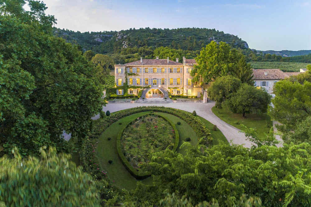 Panoramic view of the garden at private chateau d'Estoublon in Provence