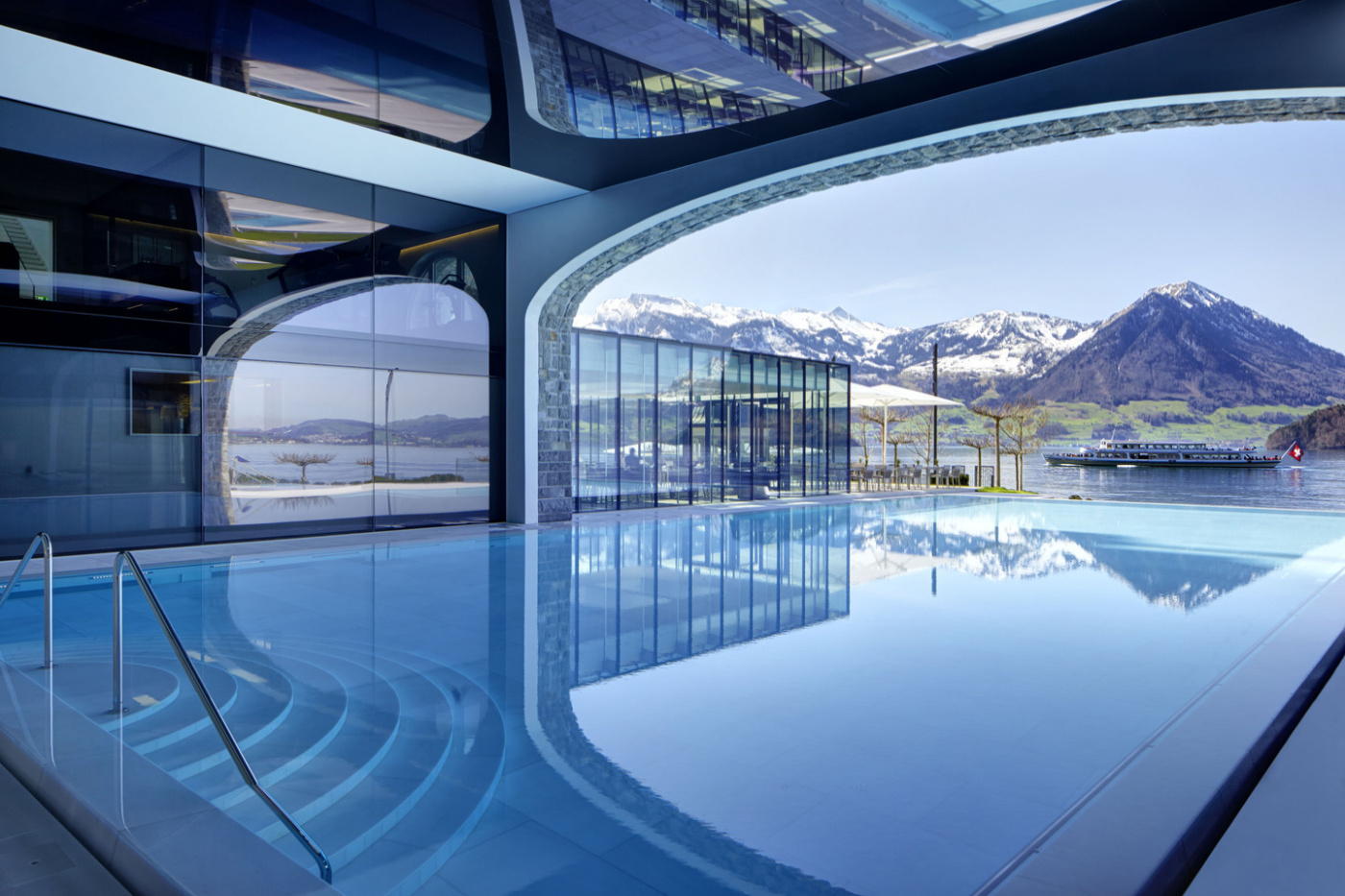Pool and Spa of luxury wedding venue on Lake Lucerne