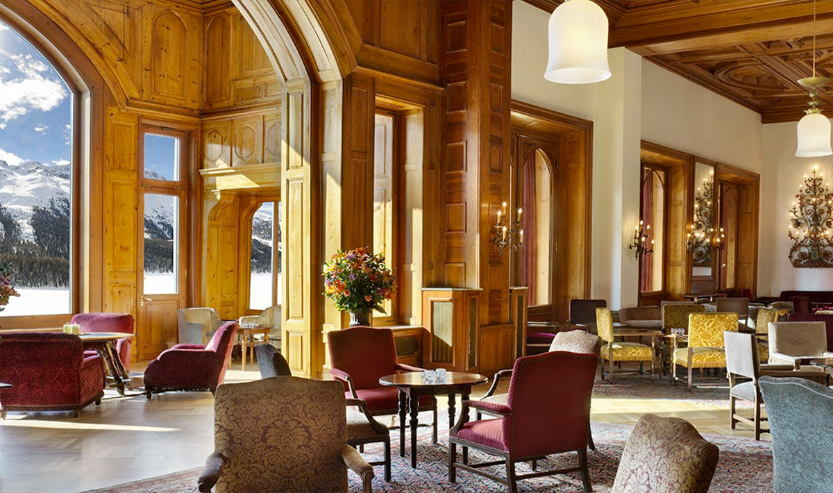 Relax area at historic luxury wedding palace in Saint Moritz