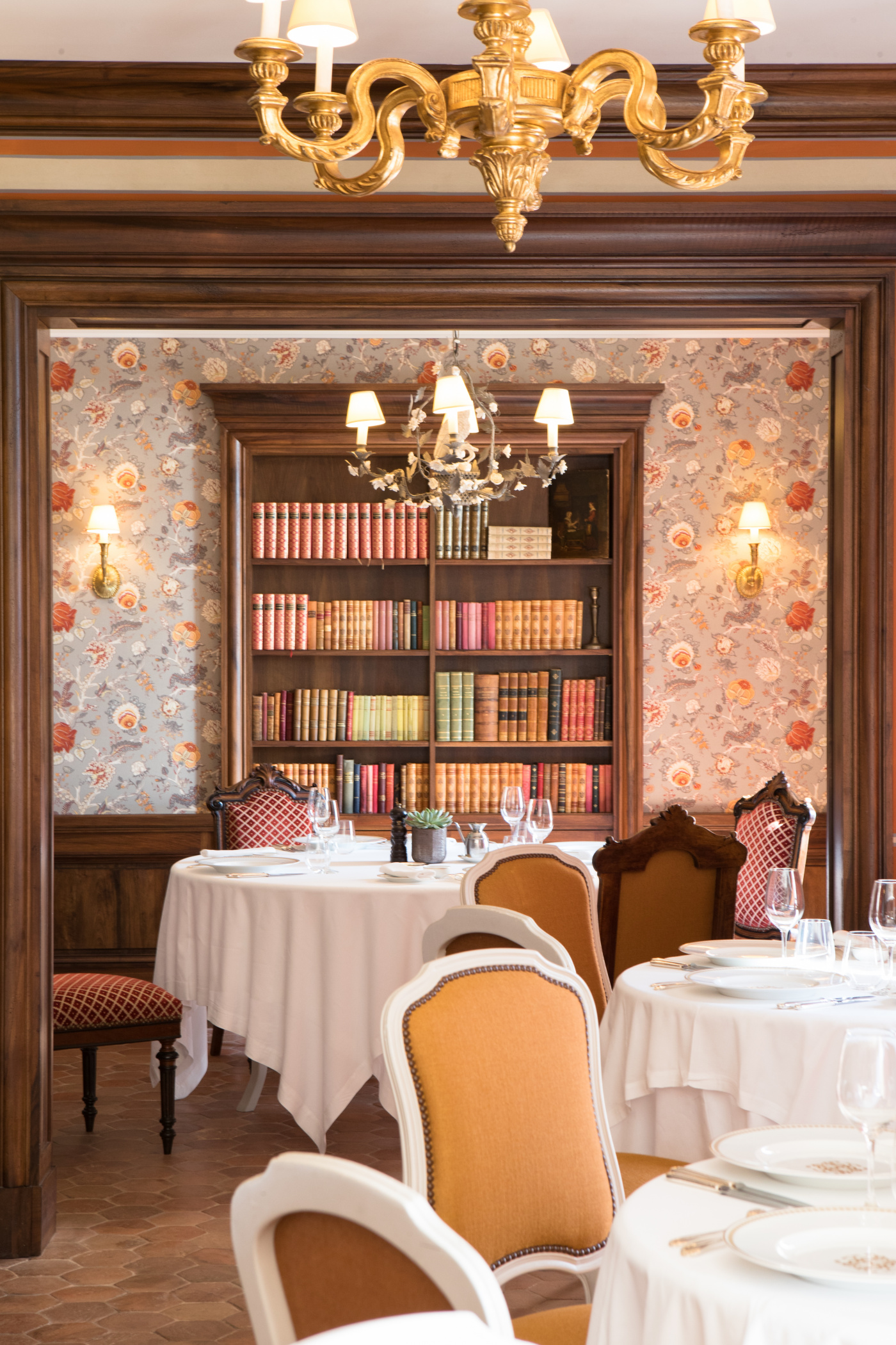 Restaurant corner with library of luxury venue in Provence