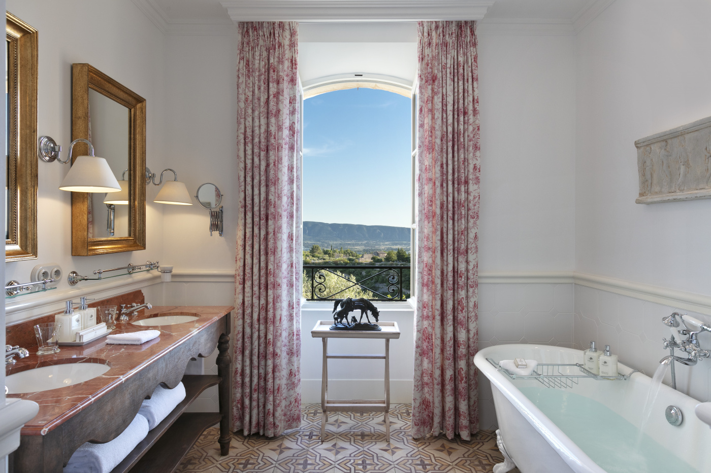 Romantic view from bathroom for luxury wedding in Provence
