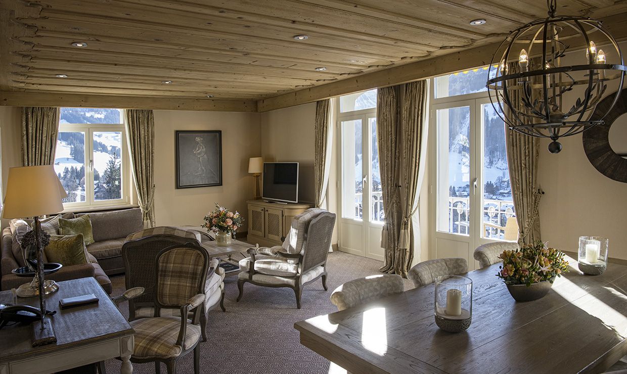 Room with a view on the mountains at luxury wedding resort in Gstaad