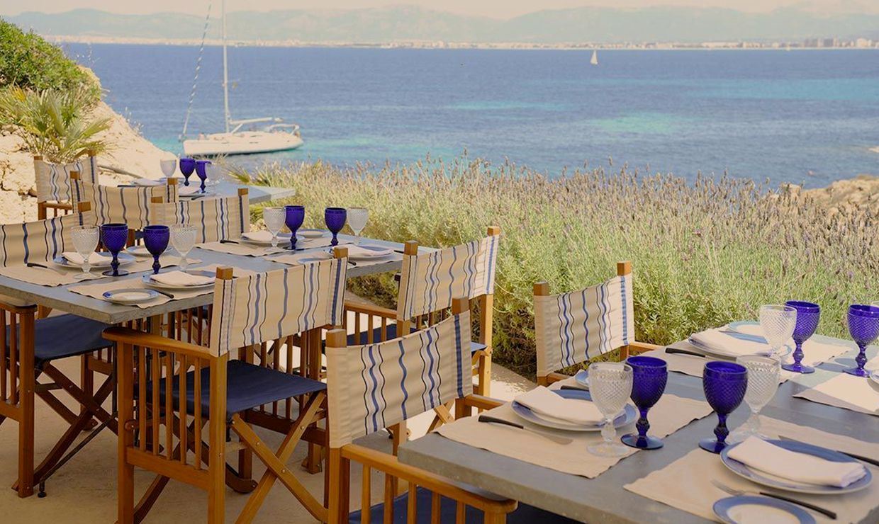 Sea club terrace at Cap Rocat luxury boutique hotel for weddings in Mallorca