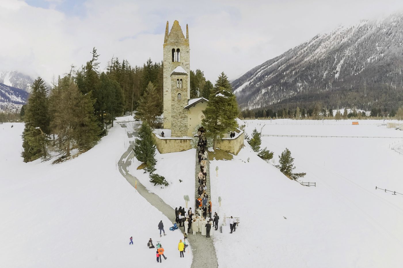 Luxury wedding ceremony sankt moritz church engadin
