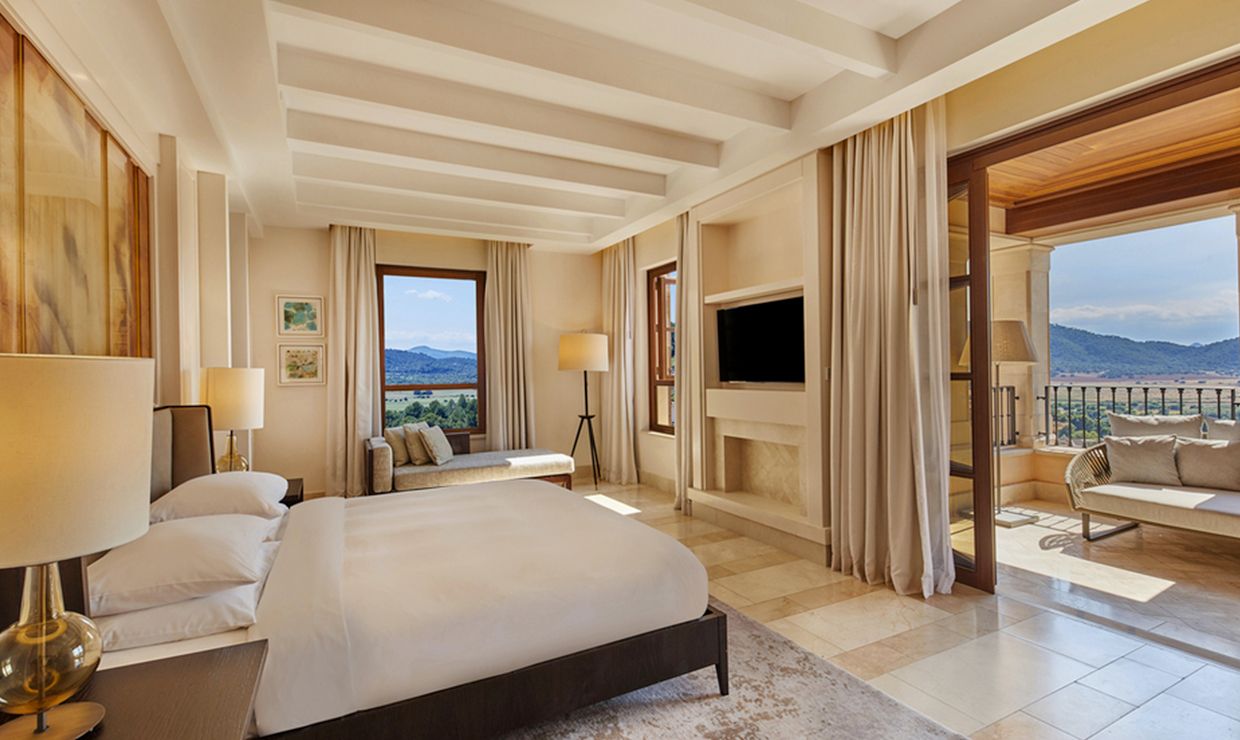 Suite and terrace with view at luxury grand hotel in Mallorca for weddings