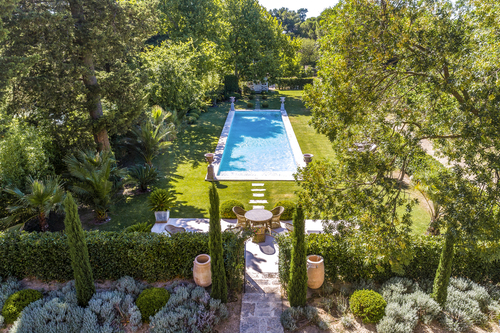 Swimming pool at luxury wedding castle d'Estoublon in Provence France