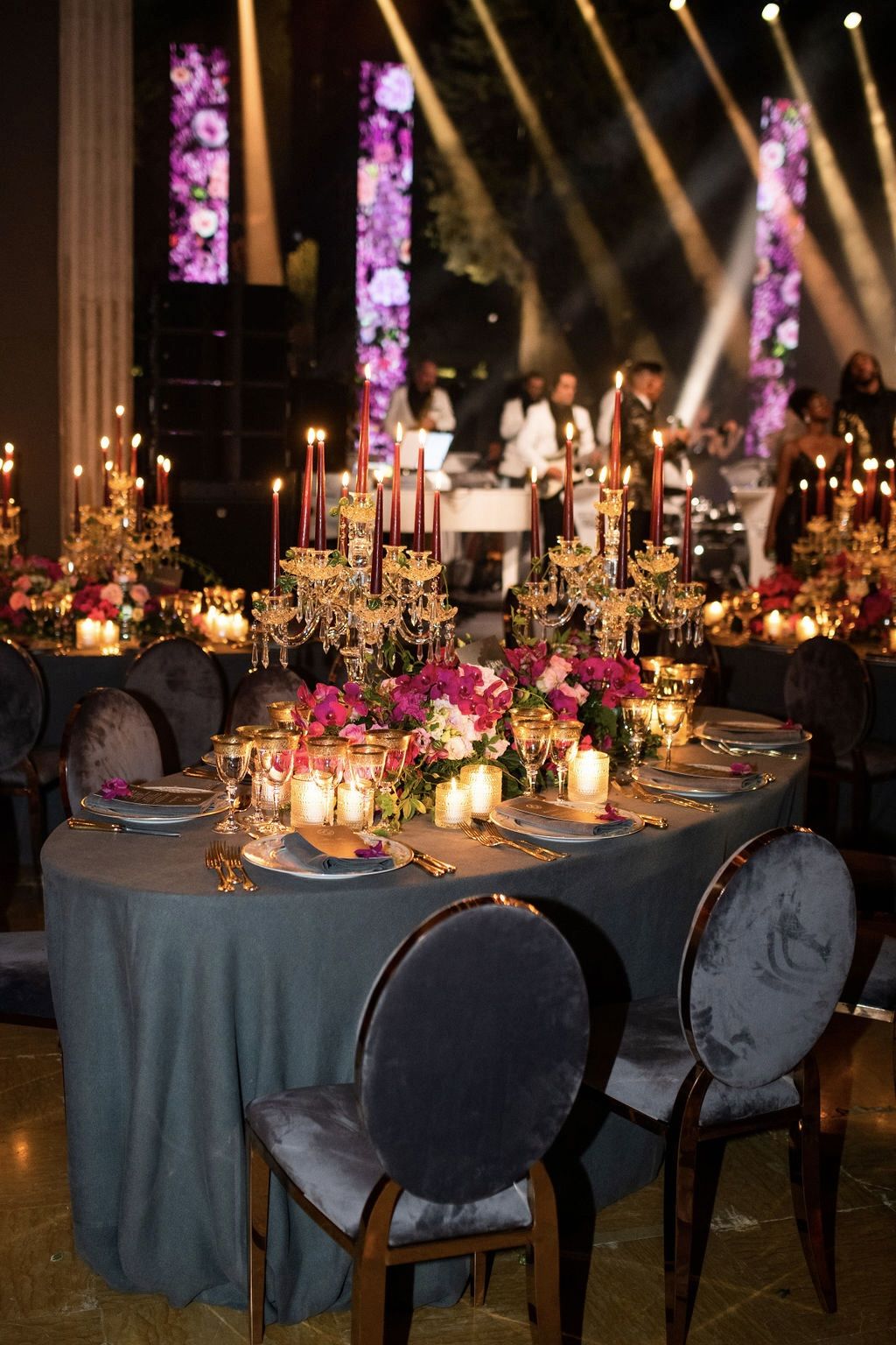 Tables and band with led bars at the wedding on Lake Garda