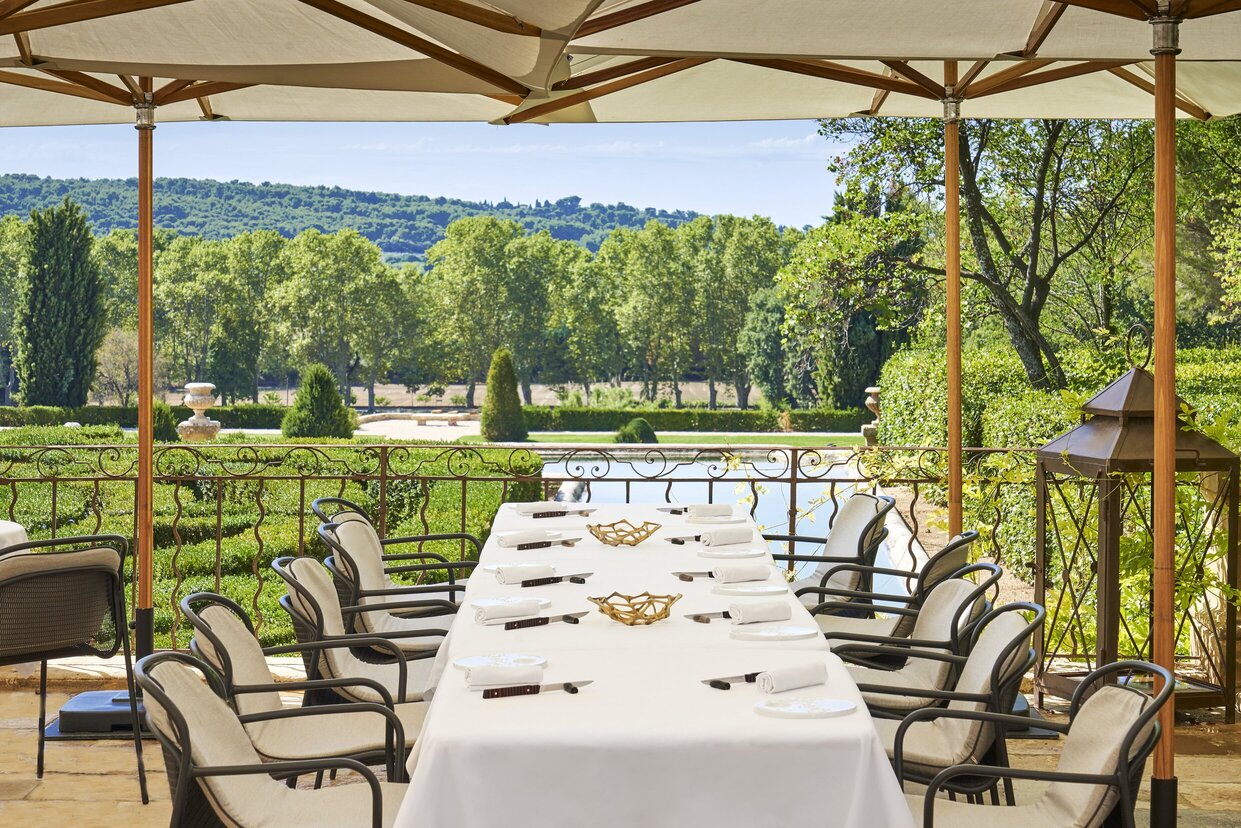 Terrace at luxury wedding castle in France