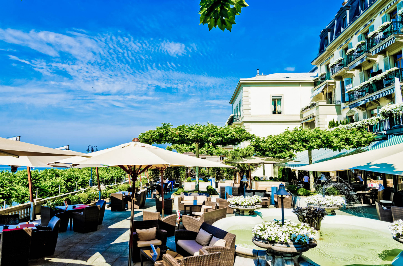 Terrace for wedding reception in Switzerland with lake view