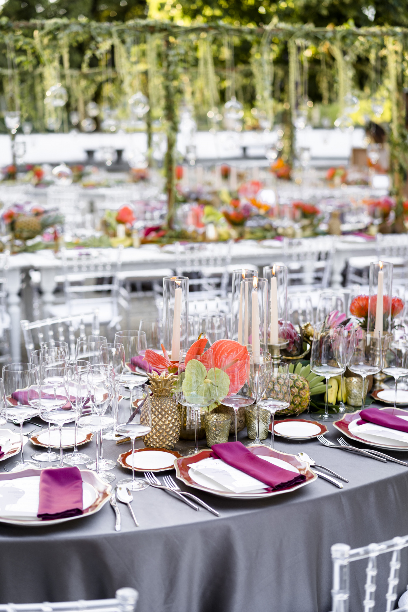 Colored flowers as decor for a birthday party in Italy