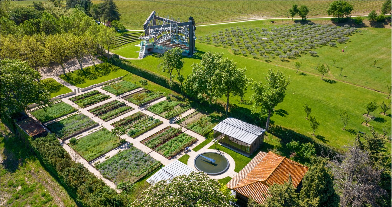 Vegetable garden and modern gallery at wedding estate in France