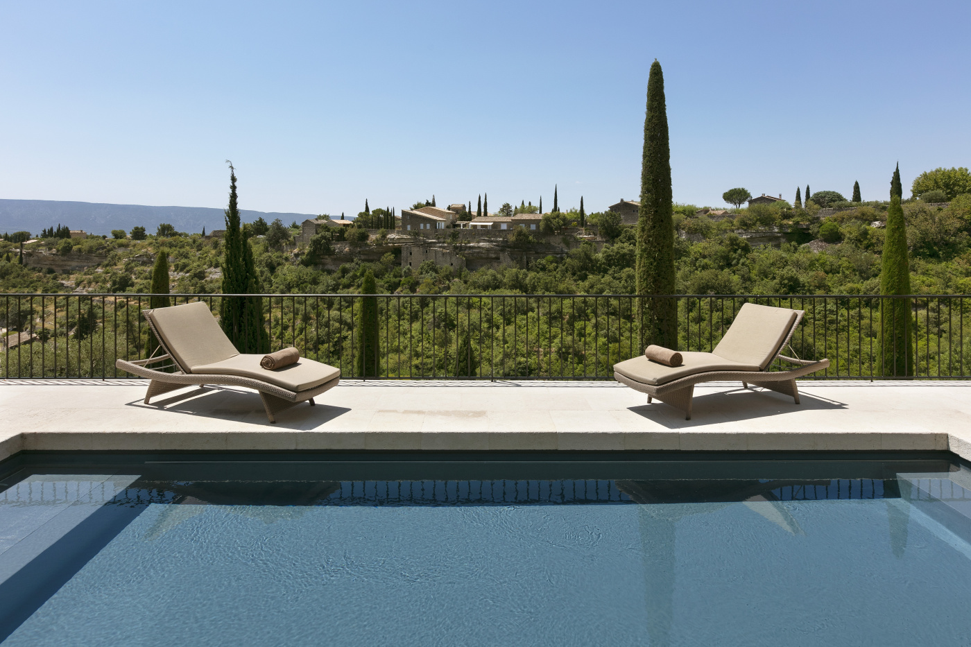 View from swimming pool of luxury villa in Provence for ceremony