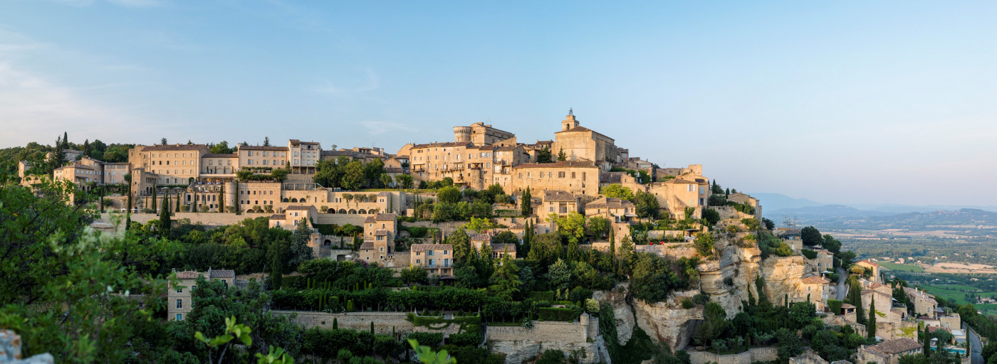 View of Gordes village and luxury villa in Provence