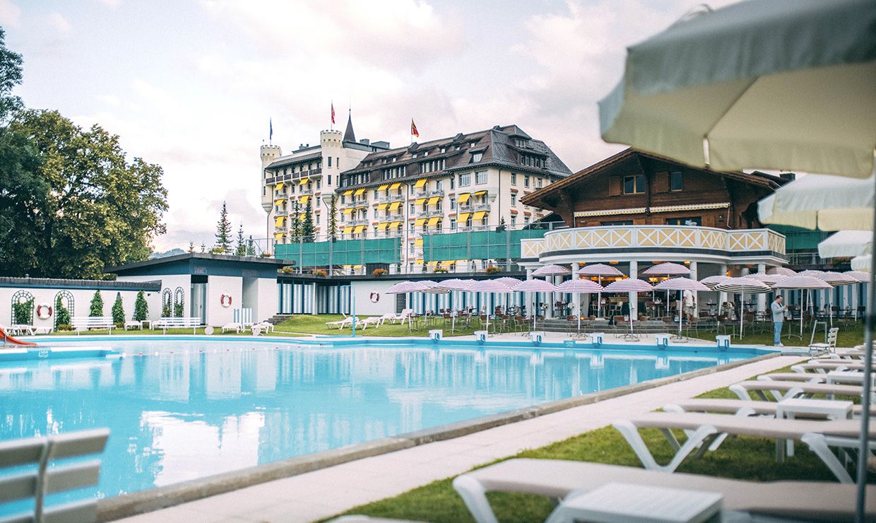 View of pool at luxury wedding resort in Gstaad