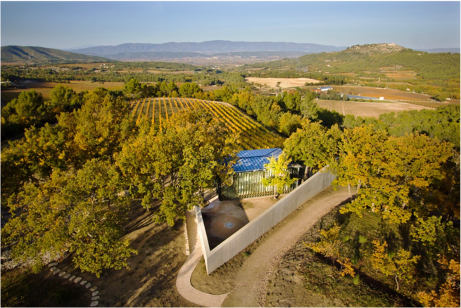 View of vineyards at pavilion of chateau in France for ceremony