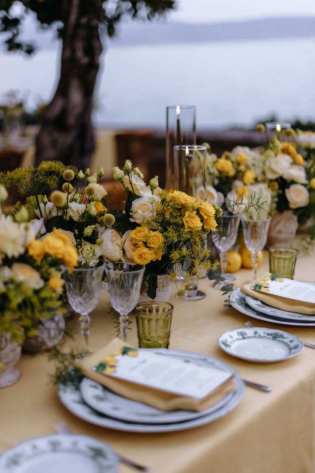 Yellow and green table decoration on Lake Garda